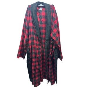 Fruit of the Loom Men’s Buffalo Plaid Fleece Robe One Size Red Black Sleepwear